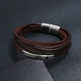 Explosive Style Stainless Steel Leather Bracelet Multi-layer Cowhide Retro