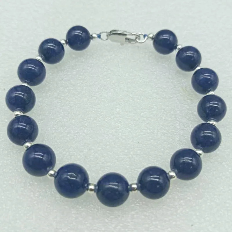 Lapis Lazuli Round Bead Bracelet 7.5in Women's Jewelry
