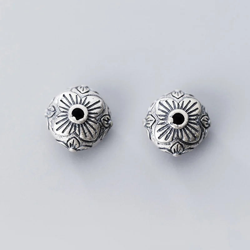 10mm Flat Round Flower 925 Silver Spacer Beads DIY Jewelry Making