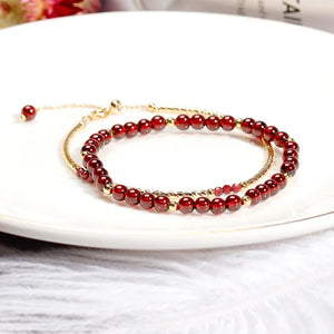 14k Wine Red Garnet Beaded Bracelet for Women Lucky Jewelry