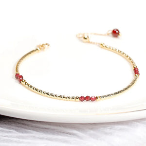 14k Wine Red Garnet Beaded Bracelet for Women Lucky Jewelry