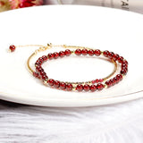 14k Garnet Beaded Bracelet for Women Lucky Jewelry