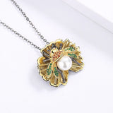 18k Little Bee Necklace with Freshwater Pearl Pendant