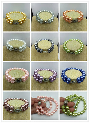 10mm Shell Pearl Round Bead Bracelet 7.5 inch Multicolor Boutique Bracelet