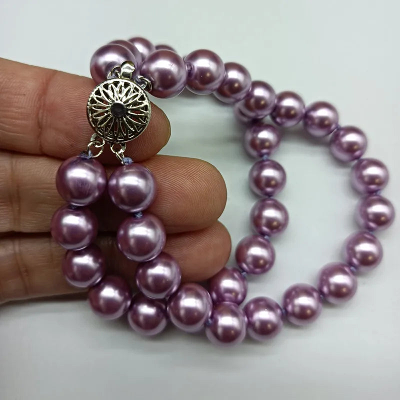 10mm Shell Pearl Round Bead Bracelet 7.5 inch Multicolor Boutique Bracelet
