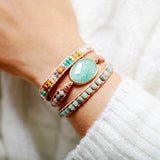 3 Strand Leather Wrap Bracelets with Natural Gems Stones Beaded Cord Braclet