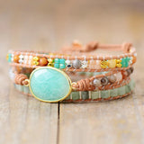 3 Strand Leather Wrap Bracelets with Natural Gems Stones Beaded Cord Braclet