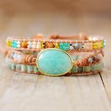 3 Strand Leather Wrap Bracelets with Natural Gems Stones Beaded Cord Braclet