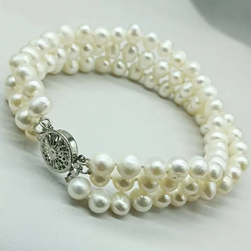 7.5-Inch 3-Row Freshwater Pearl Bracelet