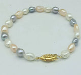 Multi-color Freshwater Pearl Bracelet 7.5" Ladies Jewelry Gift