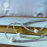 Freshwater Pearl Necklace with Peridot/Amethyst Stones 36-45cm Choker