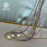 Freshwater Pearl Necklace with Peridot/Amethyst Stones 36-45cm Choker