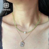 Freshwater Pearl Necklace with Peridot/Amethyst Stones 36-45cm Choker