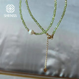 Freshwater Pearl Necklace with Peridot/Amethyst Stones 36-45cm Choker