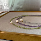 Freshwater Pearl Necklace with Peridot/Amethyst Stones 36-45cm Choker