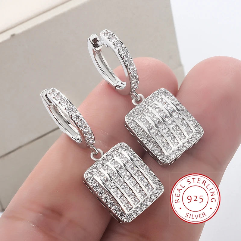 925 Silver Diamond Zircon Sparkle Women's Earrings Party Jewelry