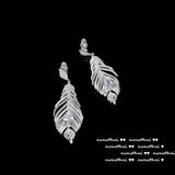 925 Silver Feather Earring Cubic Zirconia Dangler Jewelry