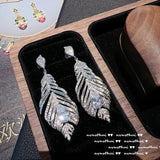 925 Silver Feather Earring Cubic Zirconia Dangler Jewelry