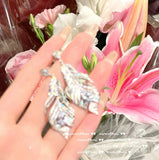 925 Silver Feather Earring Cubic Zirconia Dangler Jewelry