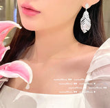 925 Silver Feather Earring Cubic Zirconia Dangler Jewelry