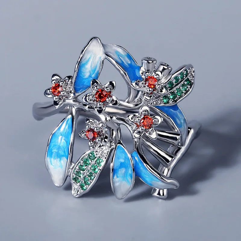 925 Silver Flower Ring Zircon Small Ring Wedding Party Jewelry