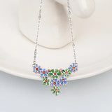 925 Silver Green Flower Pendant Chain Small Fresh Ladies Sweater Chain