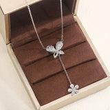 Butterfly Shape Tassel Flower 925 Silver Necklace Wedding Jewelry