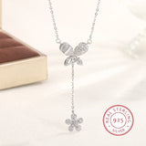 Butterfly Shape Tassel Flower 925 Silver Necklace Wedding Jewelry