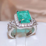 925 Silver Green Paraiba Ring Women Engagement Jewelry