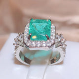925 Silver Green Paraiba Ring Women Engagement Jewelry