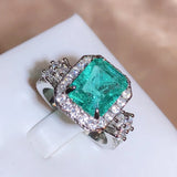 925 Silver Green Paraiba Ring Women Engagement Jewelry