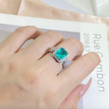 925 Silver Green Paraiba Ring Women Engagement Jewelry