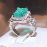925 Silver Green Paraiba Ring Women Engagement Jewelry