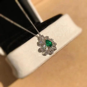925 Silver Green Gemstone Drop Shape Pendant Women's Necklace
