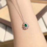 925 Silver Green Gemstone Drop Shape Pendant Women's Necklace