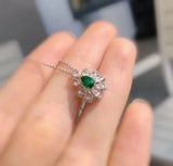 925 Silver Green Gemstone Drop Shape Pendant Women's Necklace