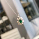 925 Silver Green Gemstone Drop Shape Pendant Women's Necklace