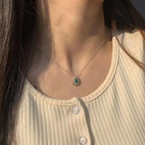 925 Silver Green Gemstone Drop Shape Pendant Women's Necklace
