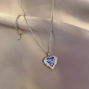 925 Silver Angel Wings Heart Necklace Colorful Crystal Valentines Gift