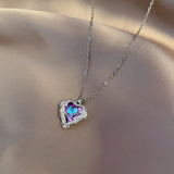 925 Silver Angel Wings Heart Necklace Colorful Crystal Valentines Gift