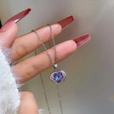 925 Silver Angel Wings Heart Necklace Colorful Crystal Valentines Gift