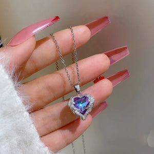 925 Silver Angel Wings Heart Necklace Colorful Crystal Valentines Gift