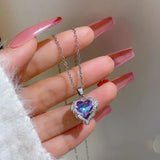 925 Silver Angel Wings Heart Necklace Colorful Crystal Valentines Gift