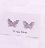 925 Sterling Silver Tassel Drop Earrings Butterfly Shine Zircon Chain Pearl