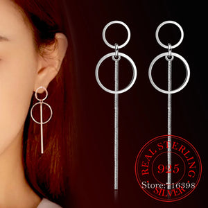 925 Sterling Silver Tassel Long Earrings Ear Line Women Jewelry
