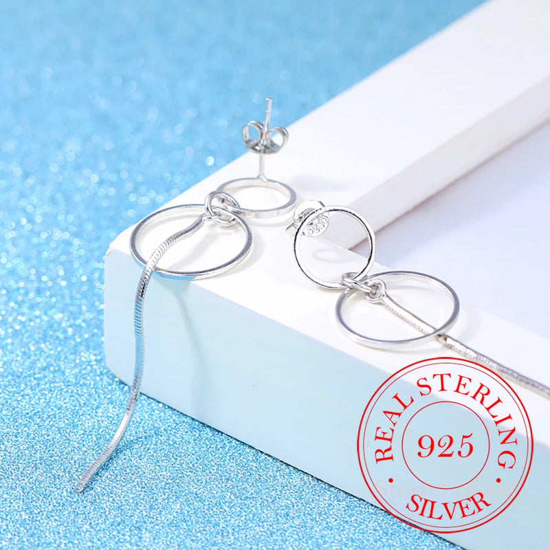 925 Sterling Silver Tassel Long Earrings Ear Line Women Jewelry