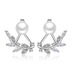 925 Silver Front Back Double Sided Zirconia Pearl Stud Earring