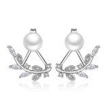 925 Silver Front Back Double Sided Zirconia Pearl Stud Earring