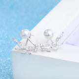 925 Silver Front Back Double Sided Zirconia Pearl Stud Earring
