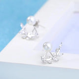 925 Silver Front Back Double Sided Zirconia Pearl Stud Earring
